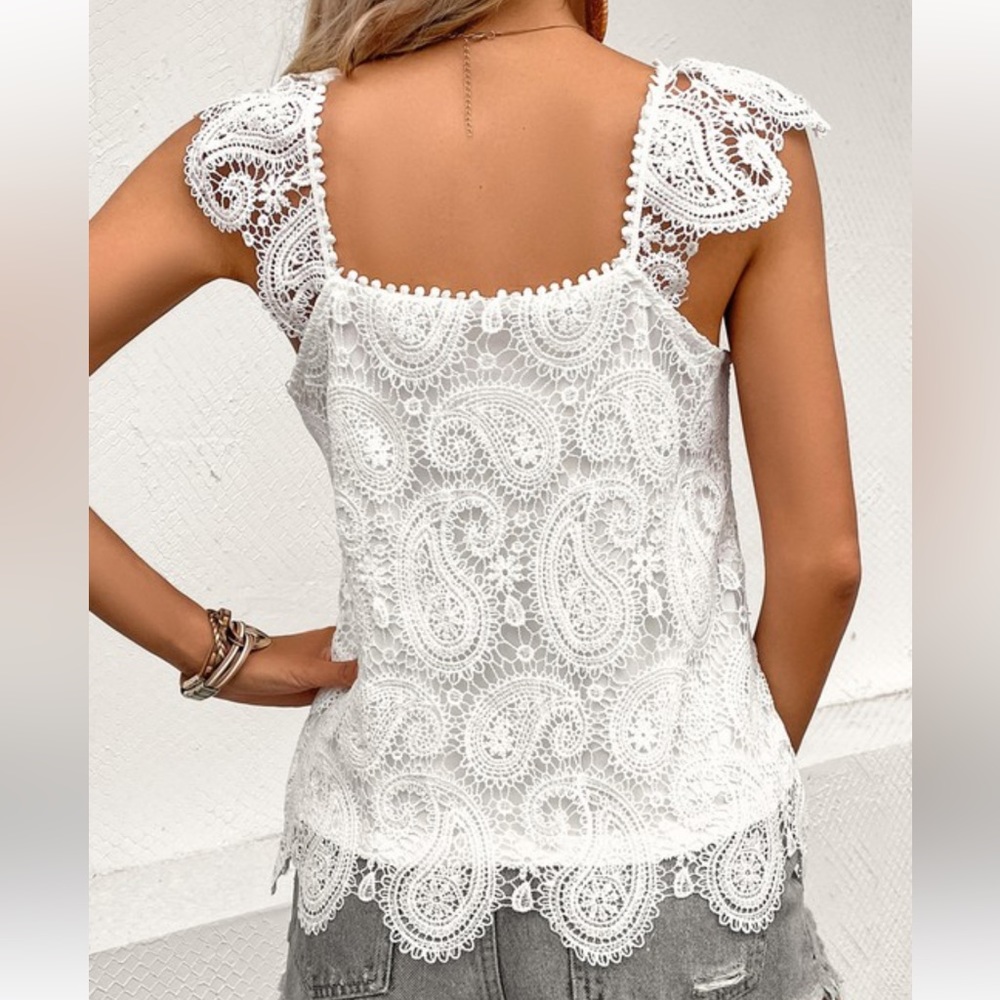 018 Boho Paisley Lace Crochet Ruffle Tank Top - Picture 11 of 12